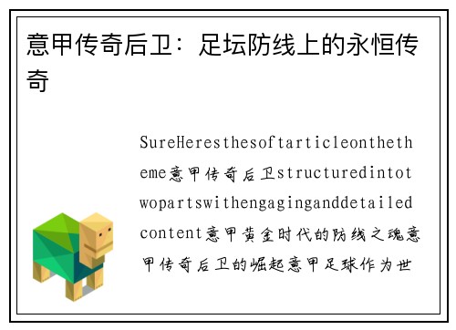 意甲传奇后卫：足坛防线上的永恒传奇